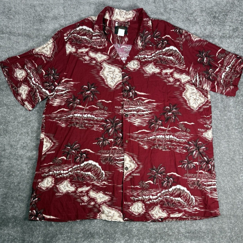 Hawaiian‎ Reserve Shirt Men's XL Red Hawaii Islands Short Sleeve Camp Rayon